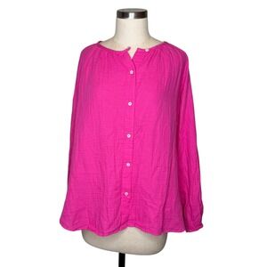 GAP NWT Bright Pink Button-Front Gauze Blouse large